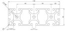 Rysunek techniczny Czarny Profil Aluminiowy Konstrukcyjny 40120 40x120mm rowek 8mm wymiary