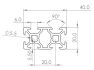 Rysunek techniczny Czarny Profil Aluminiowy V-slot 2040 20x40mm rowek 6mm wymiary